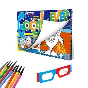 New design educational animal eyes paint Magic Water book toy with 3D glasses for kids