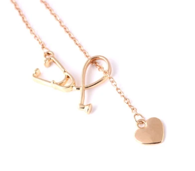 New design fashion creative doctor stethoscope love pendant necklace exquisite peach heart clavicle chain wholesale