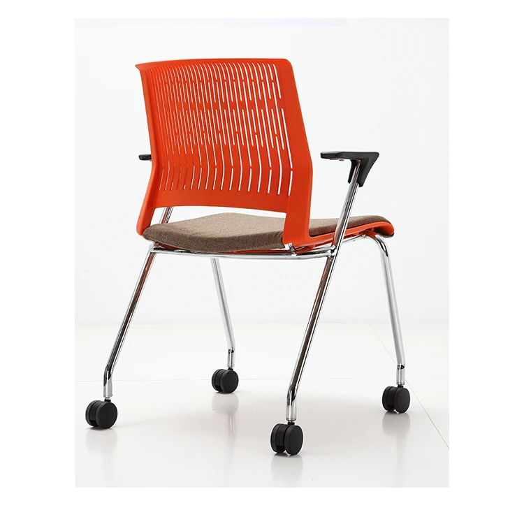 New Design Reception Waiting Room PP Chair Office Furniture Plastic Training Chair with Movable Castor