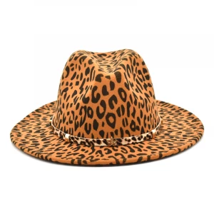 New Leopard Print Fedoras Hat Women Woolen Felt Wide Brim Jazz Hat Vintage British Jazz Hat Gentleman Elegant