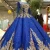 Import New Royal blue  Vintage Long Sleeves Wedding Dress Gold Lace Embroidery Appliqures Bride wedding Bride from China
