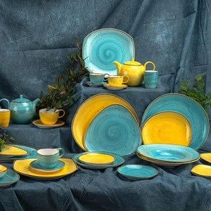 New Style 24pcs Color Reactive Glaze Crokery Home Plates Set Dinnerware Ceramic Dinner Set