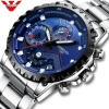 NIBOSI Quartz Watch Men Blue Casual Fashion Chronograph Mens Watches Top Brand Luxury Big Dial Watch Relogio Masculino