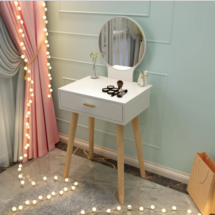 Nordic Simple Light Luxury Bedroom Dresser Storage Cabinet Dressing Table Girl Makeup Table With Led Light Mirror