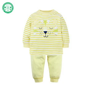 OEM Wholesale kid clothing 100% Organic Cotton Baby Pajamas Set Long Sleeve Lovely Lion Baby Clothes Set Newborn 2 pcs