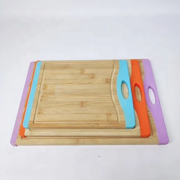 Organic Bamboo Wood Silicone Color Coded Cutting Board, Chopping Block with Juice Groove (3piece set)