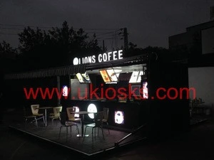 Outdoor container coffee shop restaurant, container coffee shop design, portable container coffee shop furniture for sale