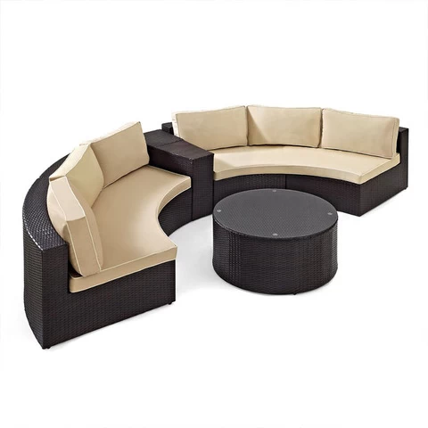 Outdoor furniture high end curved garden round sectional rattan sofa set