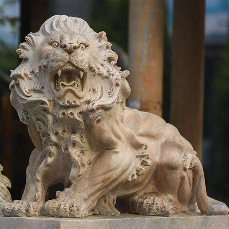 Outdoor Life Size Chinese Hand Carved Natural Stone Marble Granite Lion statues Sculpture For Sale