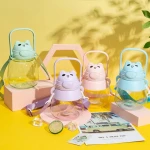 PB007 High Quality Big Cute Bear Plastic Portable Big Belly Plastic Water Bottle for kids with straw