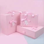 Pink Gift Box, Printing Gift Box Set, Shoe Clothing Elegant Gift Box With Ribbon Handle