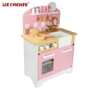 Pink Kitchen Toys Play Set Cooking Stove Home Wood Kitchen Pretend Role Kids Toy Birthday Gift