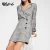 Import Plaid Grey Long Sleeve V Neck Career Blazer Dress Women Shirt Dress for Office Lady from China