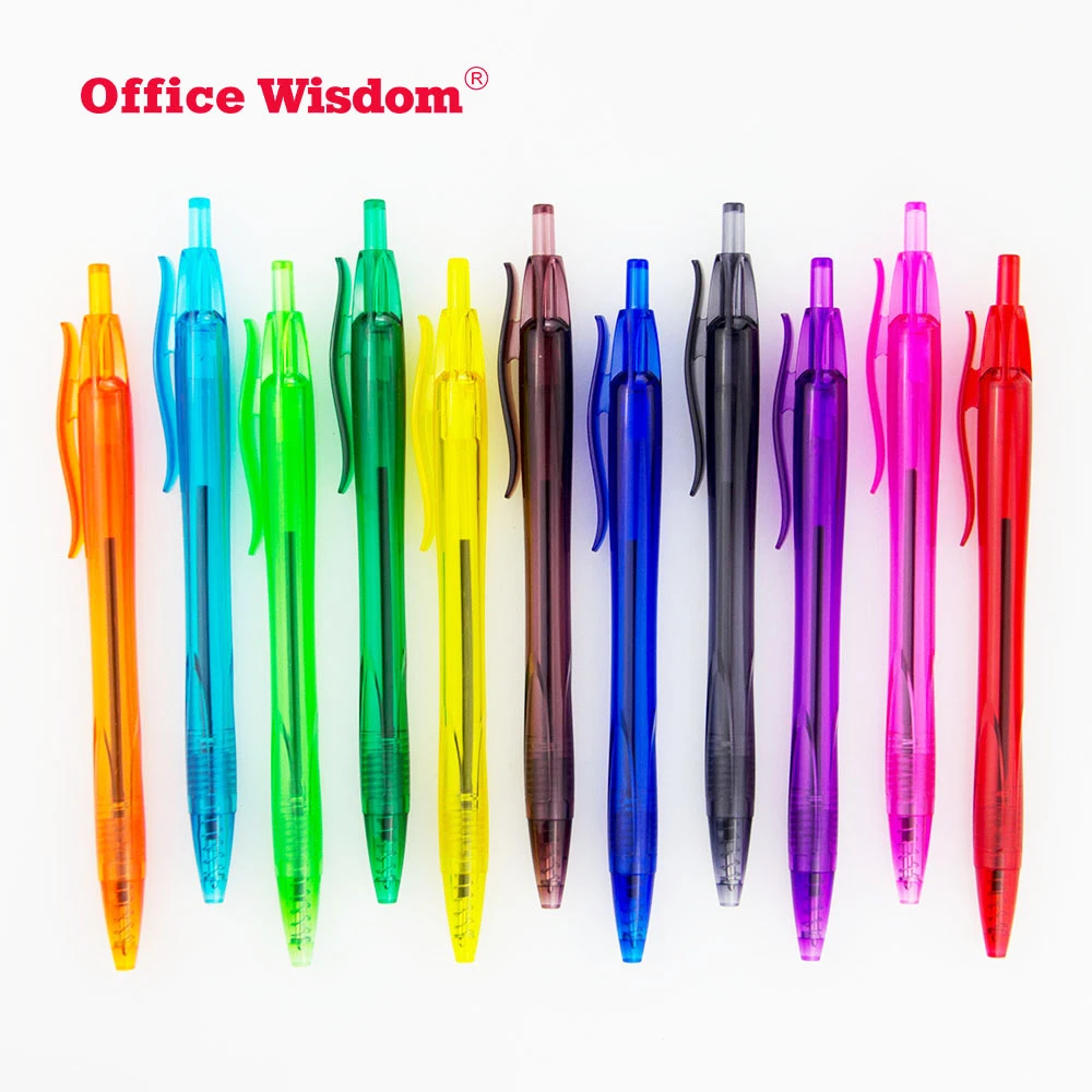plastic pen color transparent barrel with custom logo click pen