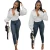 Import Plus Size S-3XL Sexy solid color V-neck puff sleeve corset long sleeve women&#x27;s white shirt blouse women&#x27;s fall clothing from China