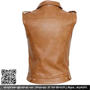 Pure Italian Stylish Metal Zip Distressed Brown Leather Vest For Boys