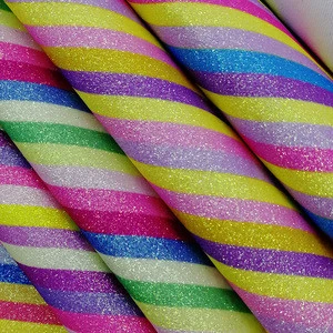 Rainbow Printed Fine Glitter Synthetic Leather Fabric For Craft