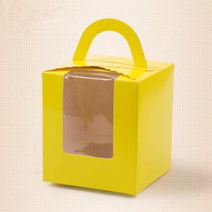 Recycled Kraft Paper Cup Cake Box With PVC Window and Handle