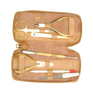 Red leather Case Women&#39;s Manicure Pedicure Set Kit nail Scissor Nail Cutter set Nail File Eyebrow tweezers 5 in 1 Pedicure Set