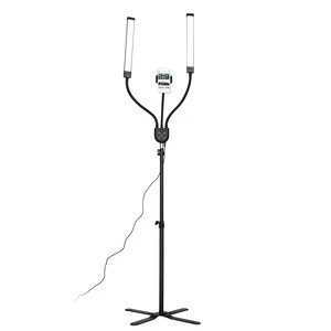 Remote control LED double lamp head adjustable floor lamp for beauty salon and eyelash extension