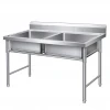 Restaurant Commercial Free Standing School Canteen Dish Stainless Steel Kitchen Sink Double Bowl Hand Wash Sink Bench Table