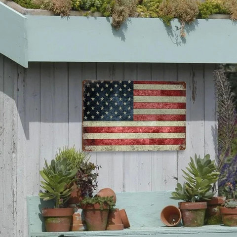 Buy Retro Nostalgic Usa American Flag Metal Tin Sign Wall Decor Man ...