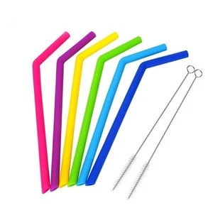 Reusable Silicone Straight Drinking Straws with Cleaning Brushes