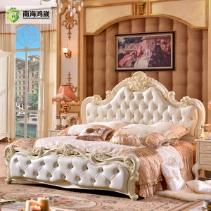 Royal European French wood carved bed room furniture bedroom set