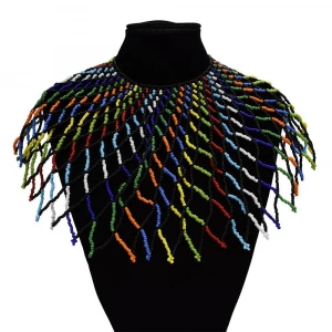 Ruigang Zulu Beaded Necklace Handmade Big Colorful Resin Beads Statement Choke Collar Shawl Bohemian Party Jewelry