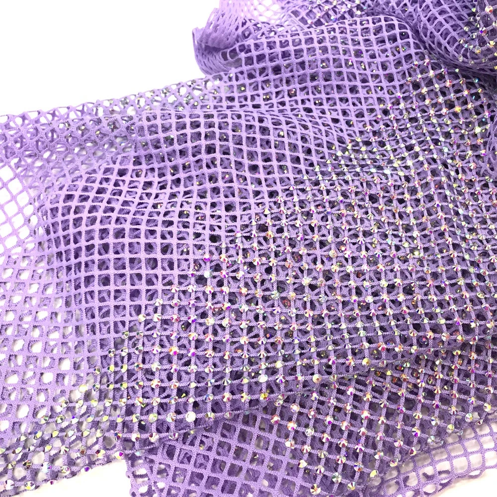 S145 150cm x 100cm Factory Supply elastic SS10 Stretch Crystals Mesh fabric trimming rhinestone net mesh for shoe garment