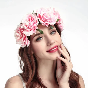 Simulation Rose Flower Wreath Headband Wedding Bridal Beach Holiday Hair Accessories