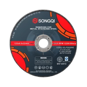 SONGQI 5" Inch 125*6*22.4 mm Metal Grinding Resin Abrasive Grinding Disc Aluminum Oxide Grinding Wheel