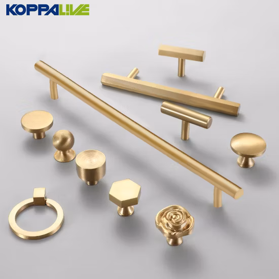 Import Koppalive Modern Luxury Solid Brass Furniture Cupboard Drawer Pull Knob Brushed Gold Kitchen Cabinet Door Handle from China