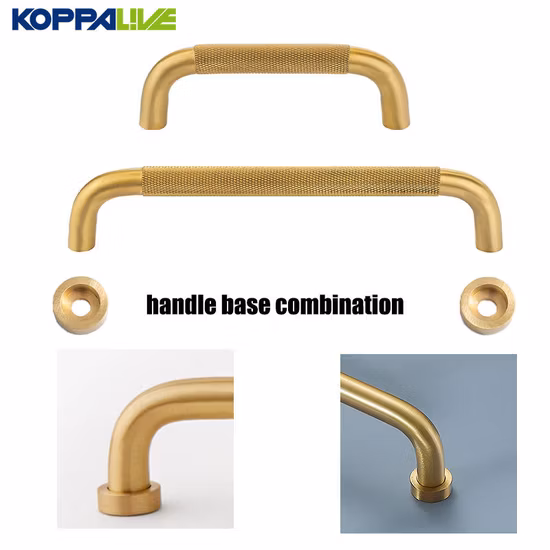 Import Koppalive OEM Custom Brushed Solid Brass Gold U-Shape Furniture Cabinet Knurled Textured Handles Pulls from China