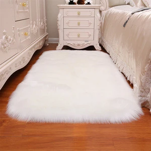 Square shape pure white sheepskin household faux fur rug