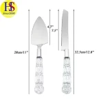 Stainless Steel 2PCS Wedding Luxury Cake Server and Knife Set with Crystal Handle