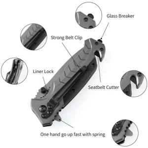 Stainless steel blade folding military camping survival tactical knife with glass breaker
