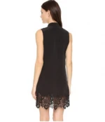 Summer  Mini Sleeveless  Black Button  Turn-down Collar  Fashion  Elegant Career  Lady  Lace Style Dress