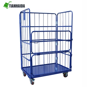 TC4643  Logistic tool cart  Three Sided Open Front Mesh Pallet Steel foldable storage trolley cart