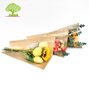 Top Wholesale Fresh Flower Wrapping Bopp PLA Material Brown Kraft Paper Sleeves Gift Bag Packaging Pot Plant Holder With Logo