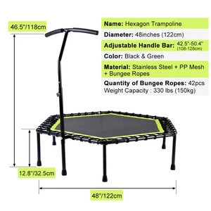 Trampoline with Adjustable Handle Bar, Fitness Trampoline Bungee Rebounder Jumping Cardio Trainer Workout for Adults