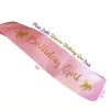 Unicorn Birthday Girl Set of Gold Glitter Unicorn Headband  Pink Satin Sash for Girls
