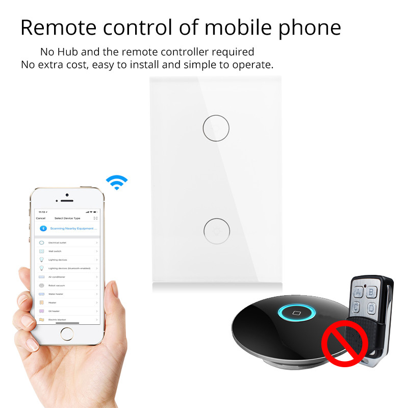 Buy Us 2 Gang Wifi Smart Wall Touch Switch Glass Panel App Remote ...