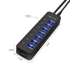 USB Hub 3.0 Splitter,7 Port USB Data Hub with Power Adapter and Charging Port,Individual On/Off Switches and Lights for Laptop