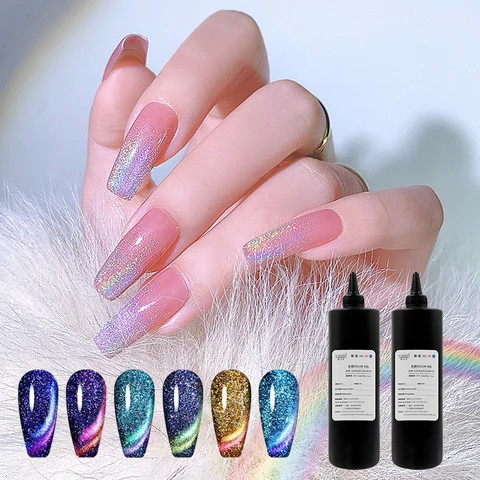 UV gel wholesale holographic cat eye rainbow reflective magnetic nail gel polish