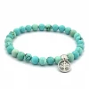 Various center bead or charm heart OHM four leaf clover Follow your heart lotus tree of life gemstone 6mm Turquoise bracelet