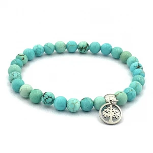 Various center bead or charm heart OHM four leaf clover Follow your heart lotus tree of life gemstone 6mm Turquoise bracelet