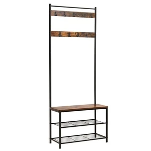 VASAGLE Industrial Hall Coat Tree,  Hallway Shoe Rack and Bench with Shelves and wood metal hall tree with hooks