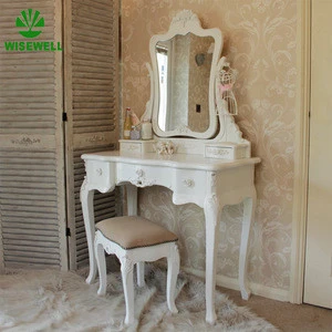 W-B-5060 antique wooden bedroom furniture sets in white color with carving