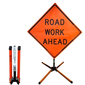 W114A DingFei 48inch Fold and Roll Reflective Roll Up Graphic Road Work Ahead Traffic Sign Traffic Control Products